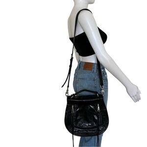 Rebecca Minkoff Black Distressed Waxy Leather Vanity Saddle Crossbody Bag